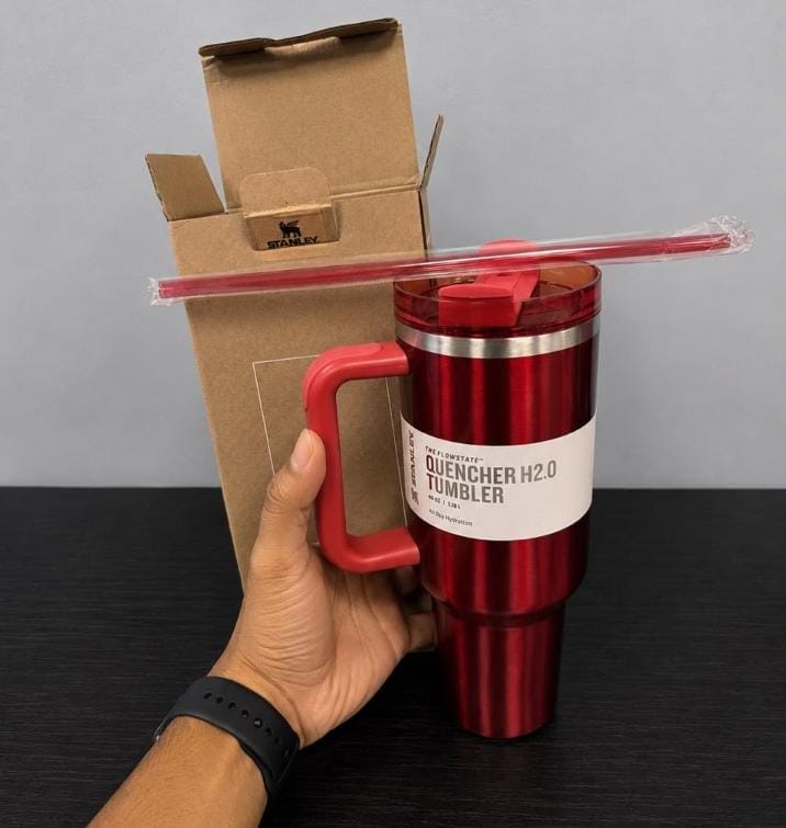 Red Insulated Tumbler with Handle, Lid & Straw – Large Travel Water Cup