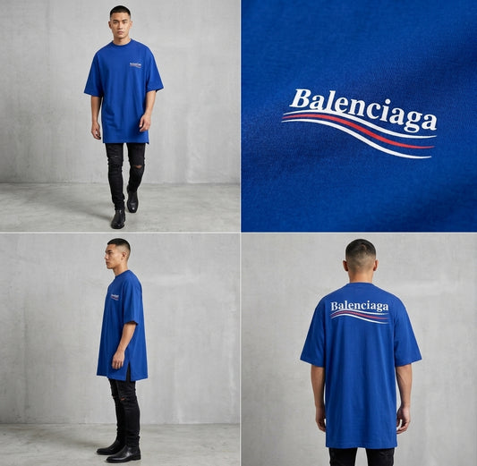 Balenciaga Political Campaign Embroidery T-Shirt – Navy