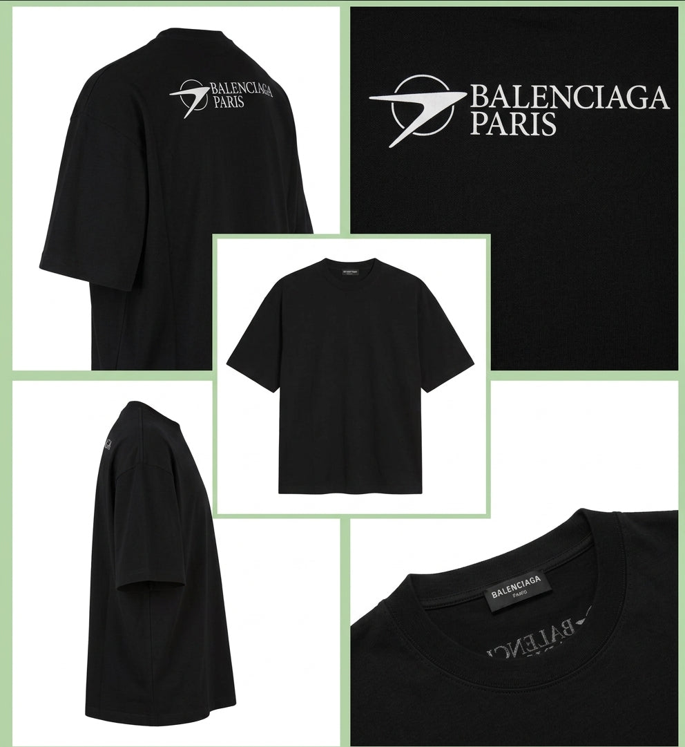 Balenciaga Logo Airline Embroidery Oversized Black T-Shirt