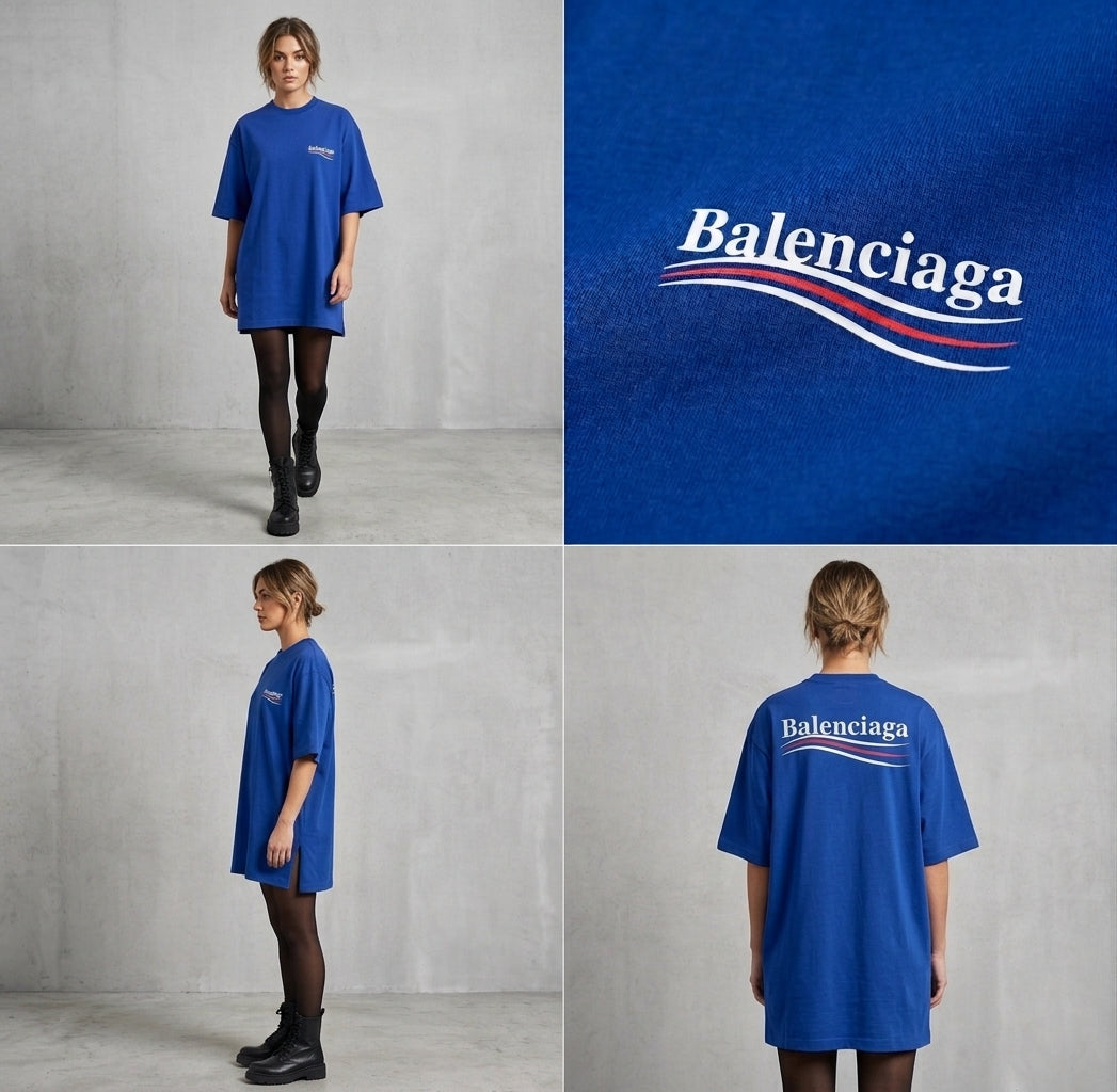 Balenciaga Political Campaign Embroidery T-Shirt – Navy