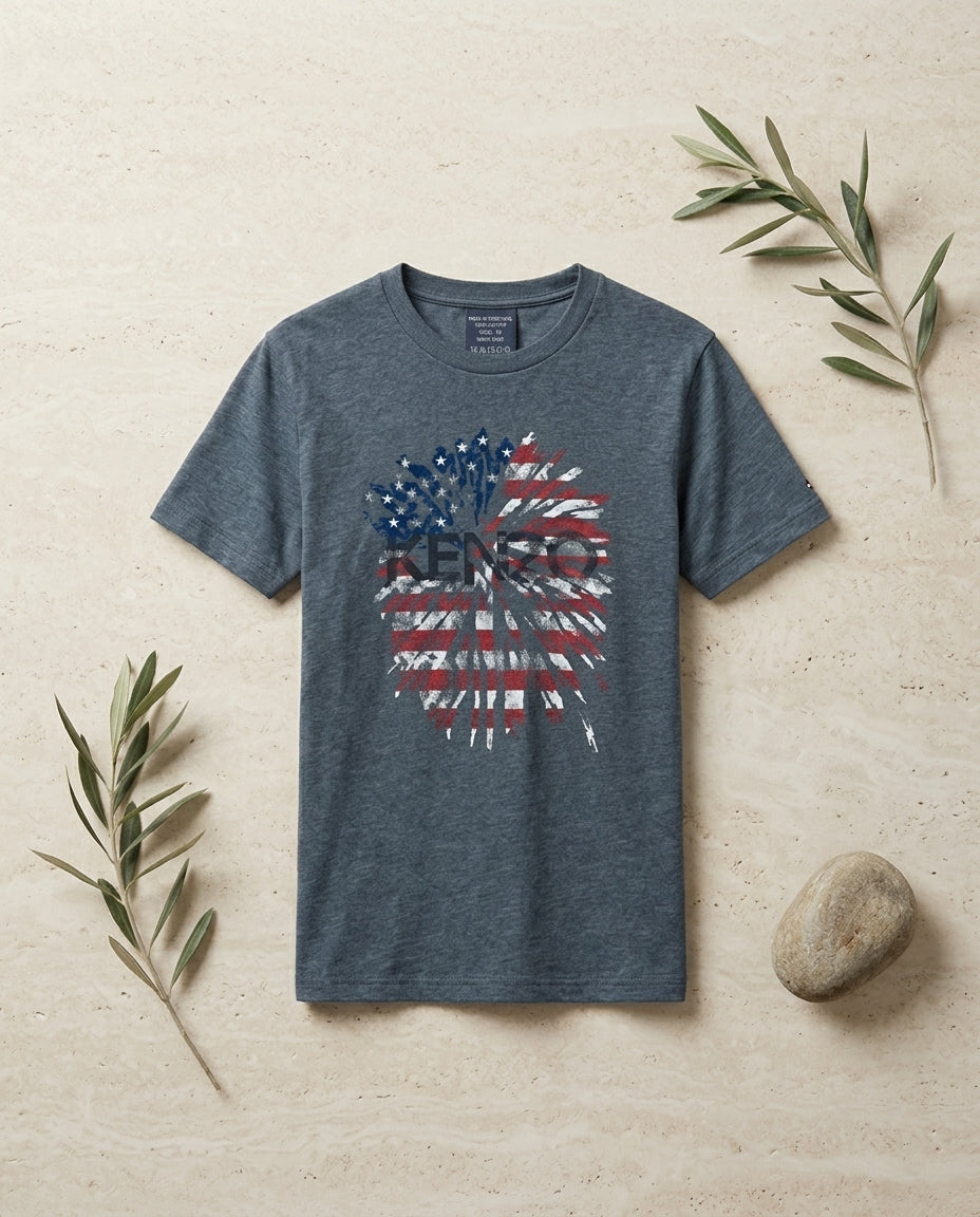 Kenzo American Flag Firework Graphic Print T-Shirt - Pre-Loved