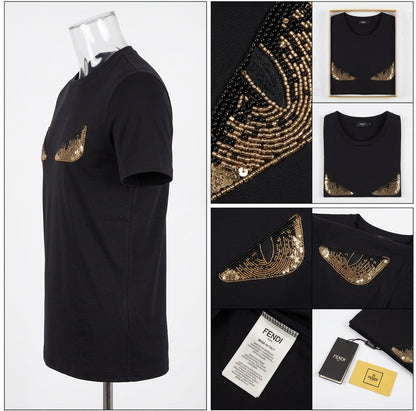 Fendi Monster Eye Paillettes Logo T-Shirt – Black