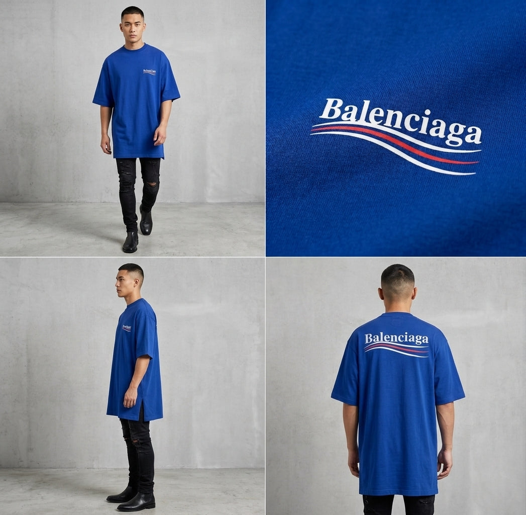 Balenciaga Political Campaign Embroidery T-Shirt – Navy