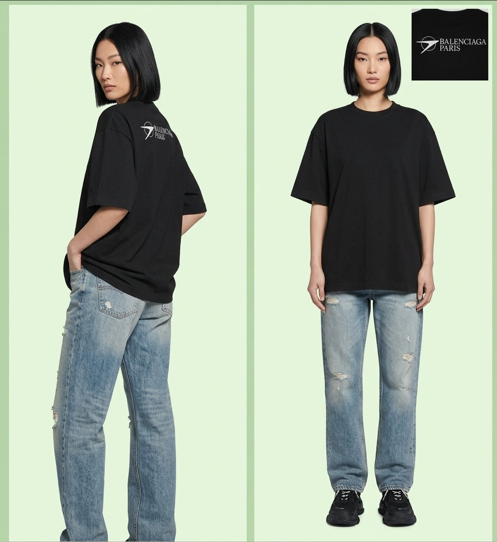 Balenciaga Logo Airline Embroidery Oversized Black T-Shirt
