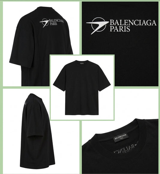 Balenciaga Logo Airline Embroidery Oversized Black T-Shirt