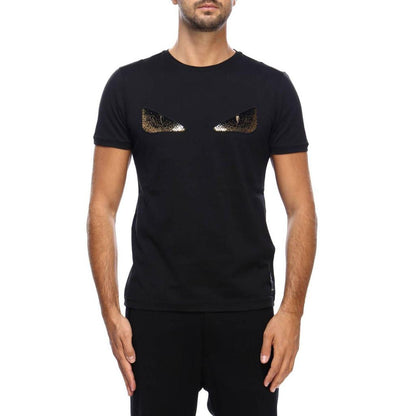 Fendi Monster Eye Paillettes Logo T-Shirt – Black