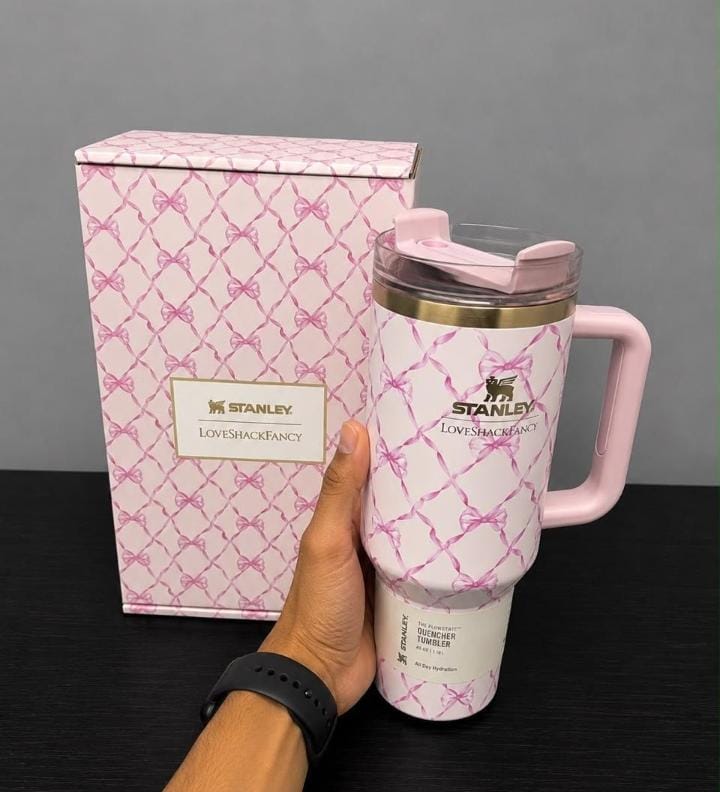 Stanley x LoveShackFancy Quencher H2.0 FlowState Tumbler 40oz | Pink Floral Bow Design