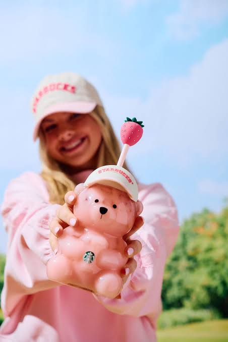 2026 Starbucks Bearista Pink Bear Glass Tumbler 20oz Cold Cup with Straw Gift Set